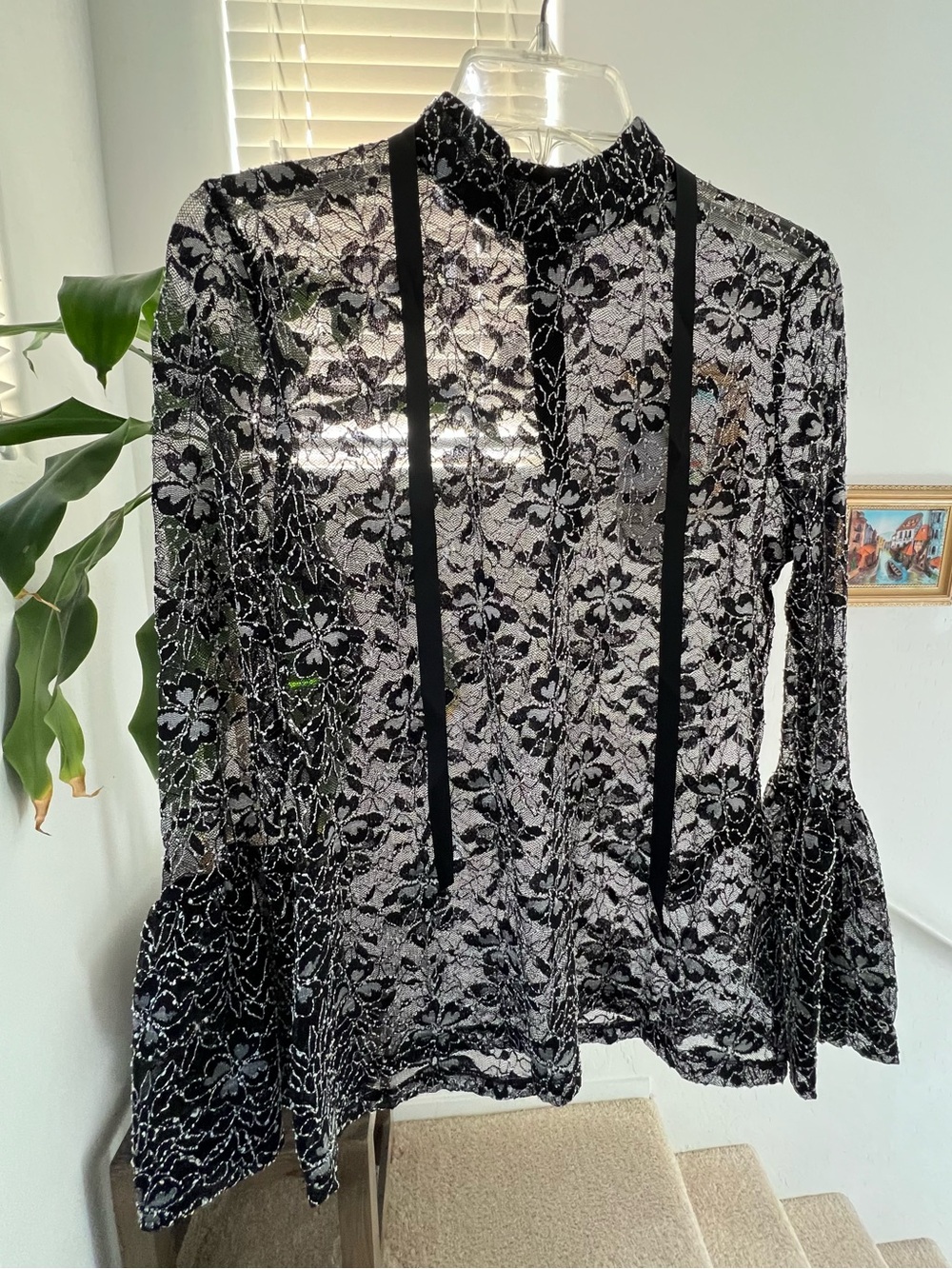 Anne Fontaine Sheer Black Lace Top Laurine Victorian Goth Romantic FR 42 US 10 - Picture 8 of 14